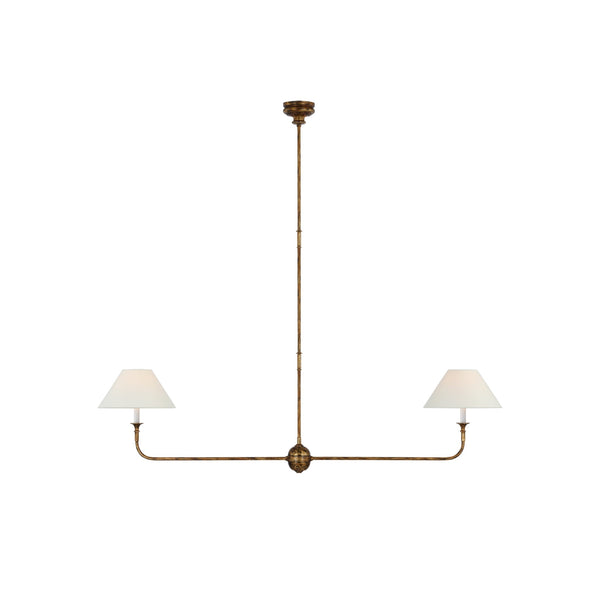 Linear Chandelier with 2 Fabric Shades and Antique Brass Arm