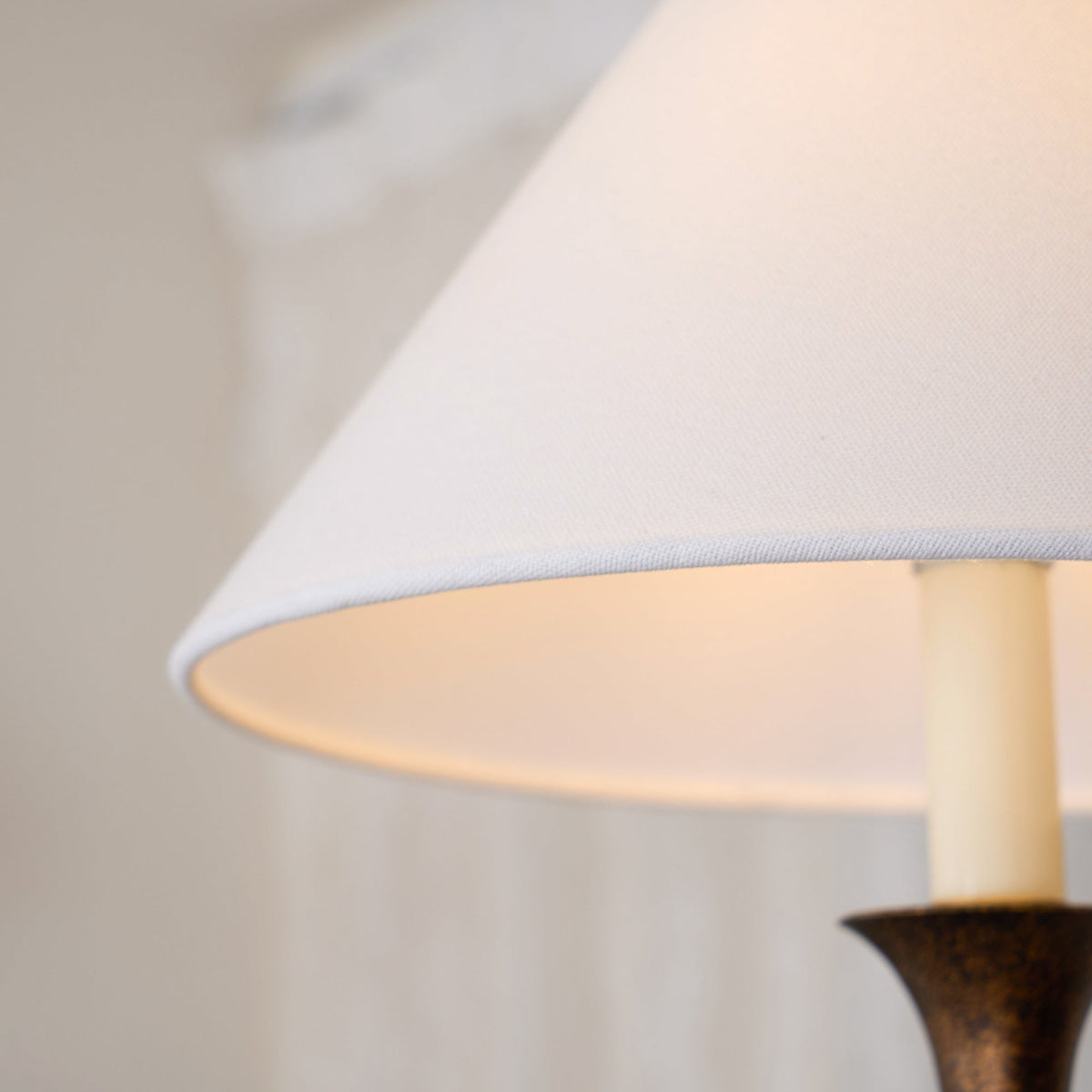 Linear Chandelier with 2 Fabric Shades and Antique Brass Arm