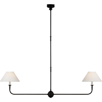Linear Chandelier with 2 Fabric Shades and Antique Brass Arm