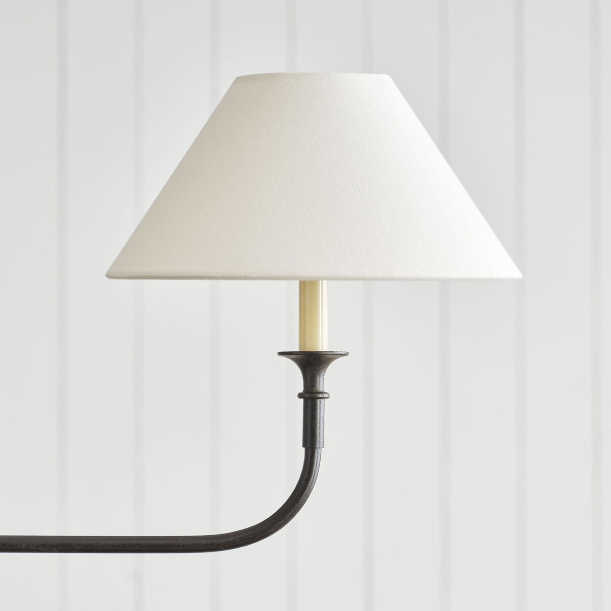 Linear Chandelier with 2 Fabric Shades and Antique Brass Arm