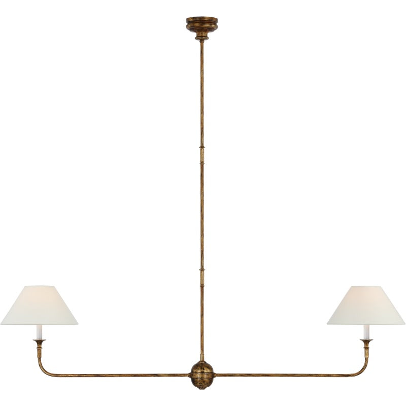 Linear Chandelier with 2 Fabric Shades and Antique Brass Arm