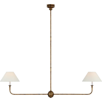 Linear Chandelier with 2 Fabric Shades and Antique Brass Arm