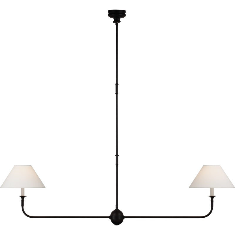 Linear Chandelier with 2 Fabric Shades and Antique Brass Arm