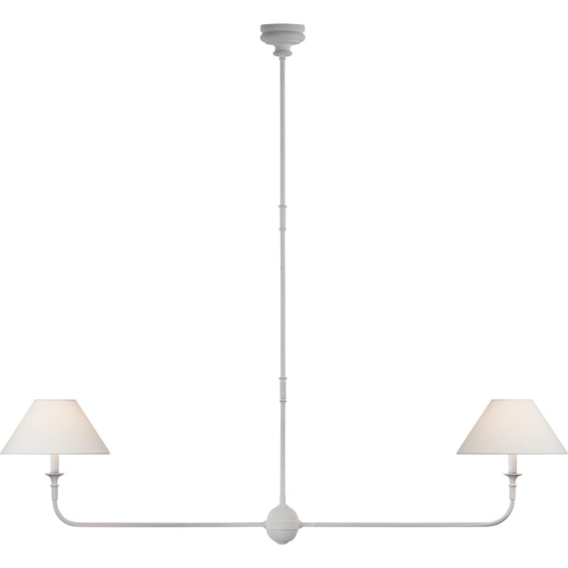 Linear Chandelier with 2 Fabric Shades and Antique Brass Arm
