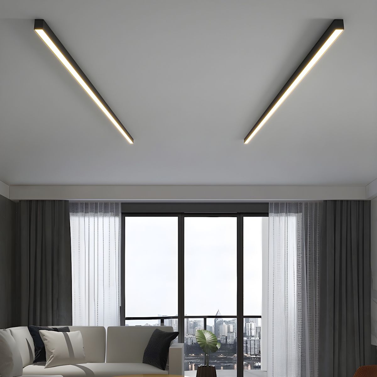 Linear LED Ceiling Light Minimalist Flush Mount with Tri-Colour and Dual Installation