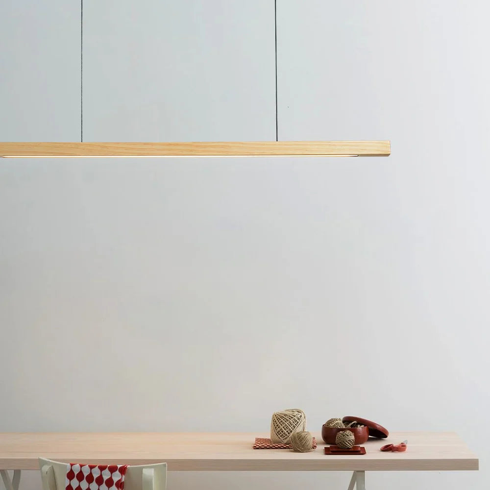 Linear LED Pendant Lamp Scandinavian Wood Finish with Adjustable Height