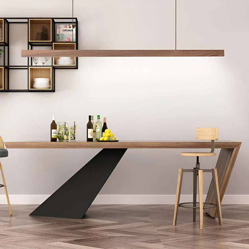 Linear LED Pendant Lamp Scandinavian Wood Finish with Adjustable Height