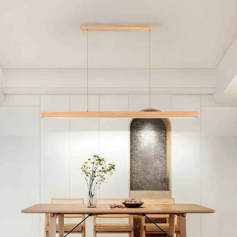 Linear LED Pendant Lamp Scandinavian Wood Finish with Adjustable Height
