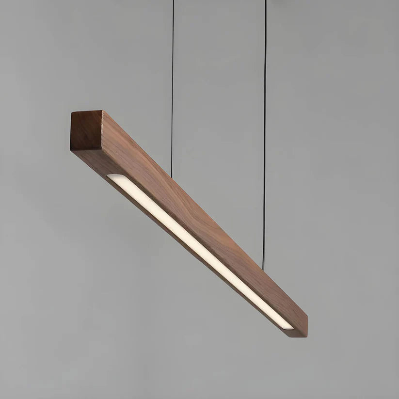 Linear LED Pendant Lamp Scandinavian Wood Finish with Adjustable Height