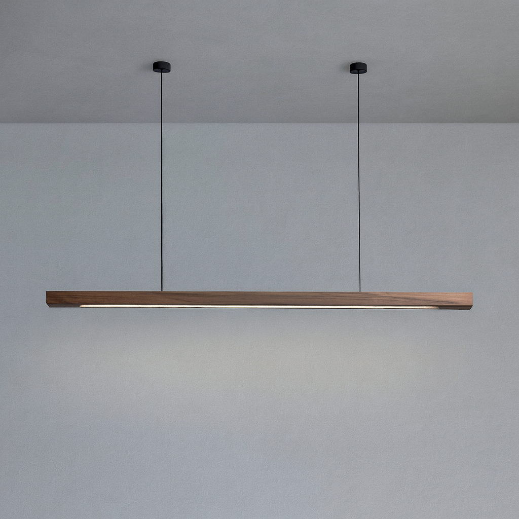 Linear LED Pendant Lamp Scandinavian Wood Finish with Adjustable Height