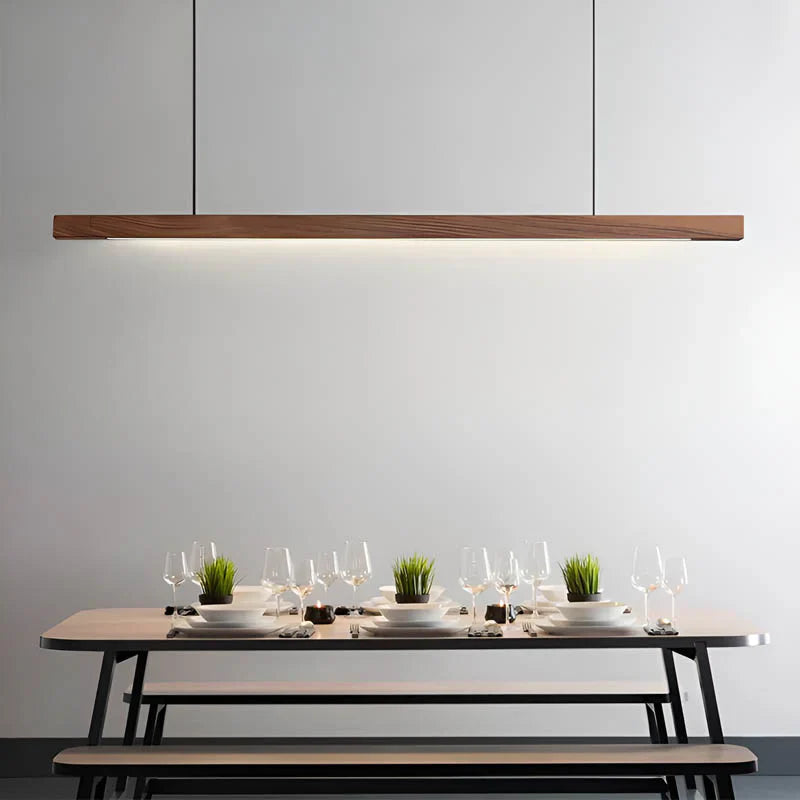 Linear LED Pendant Lamp Scandinavian Wood Finish with Adjustable Height