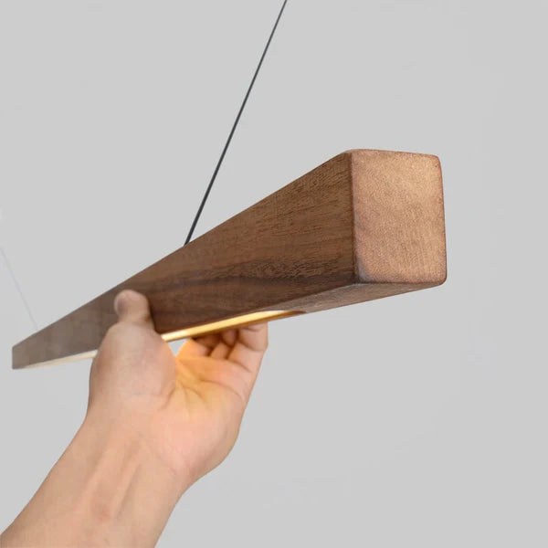 Linear LED Pendant Lamp Scandinavian Wood Finish with Adjustable Height