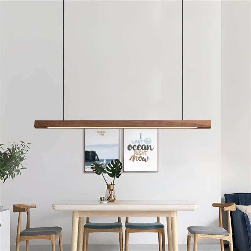 Linear LED Pendant Lamp Scandinavian Wood Finish with Adjustable Height