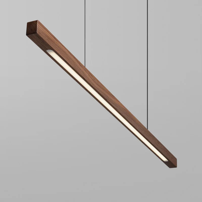 Linear LED Pendant Lamp Scandinavian Wood Finish with Adjustable Height