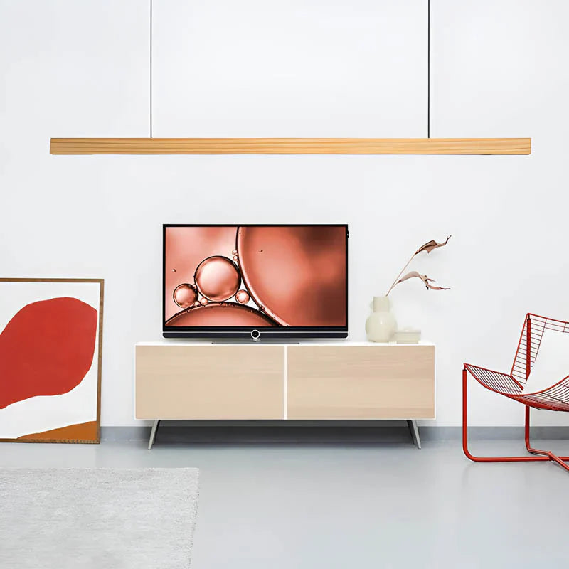 Linear LED Pendant Lamp Scandinavian Wood Finish with Adjustable Height