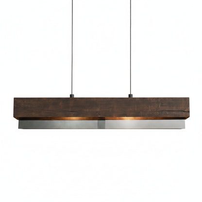 Linear Pendant Chandelier with Wood Beam and Mirrored Glass Shade