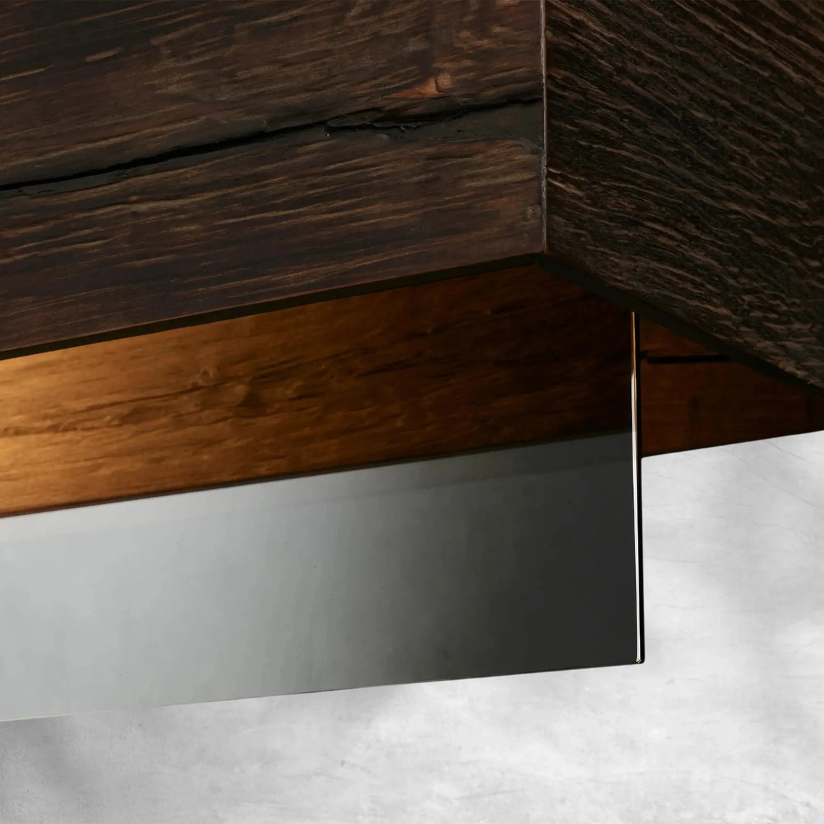 Linear Pendant Chandelier with Wood Beam and Mirrored Glass Shade