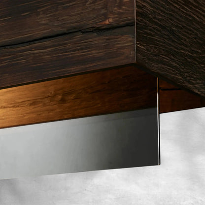 Linear Pendant Chandelier with Wood Beam and Mirrored Glass Shade