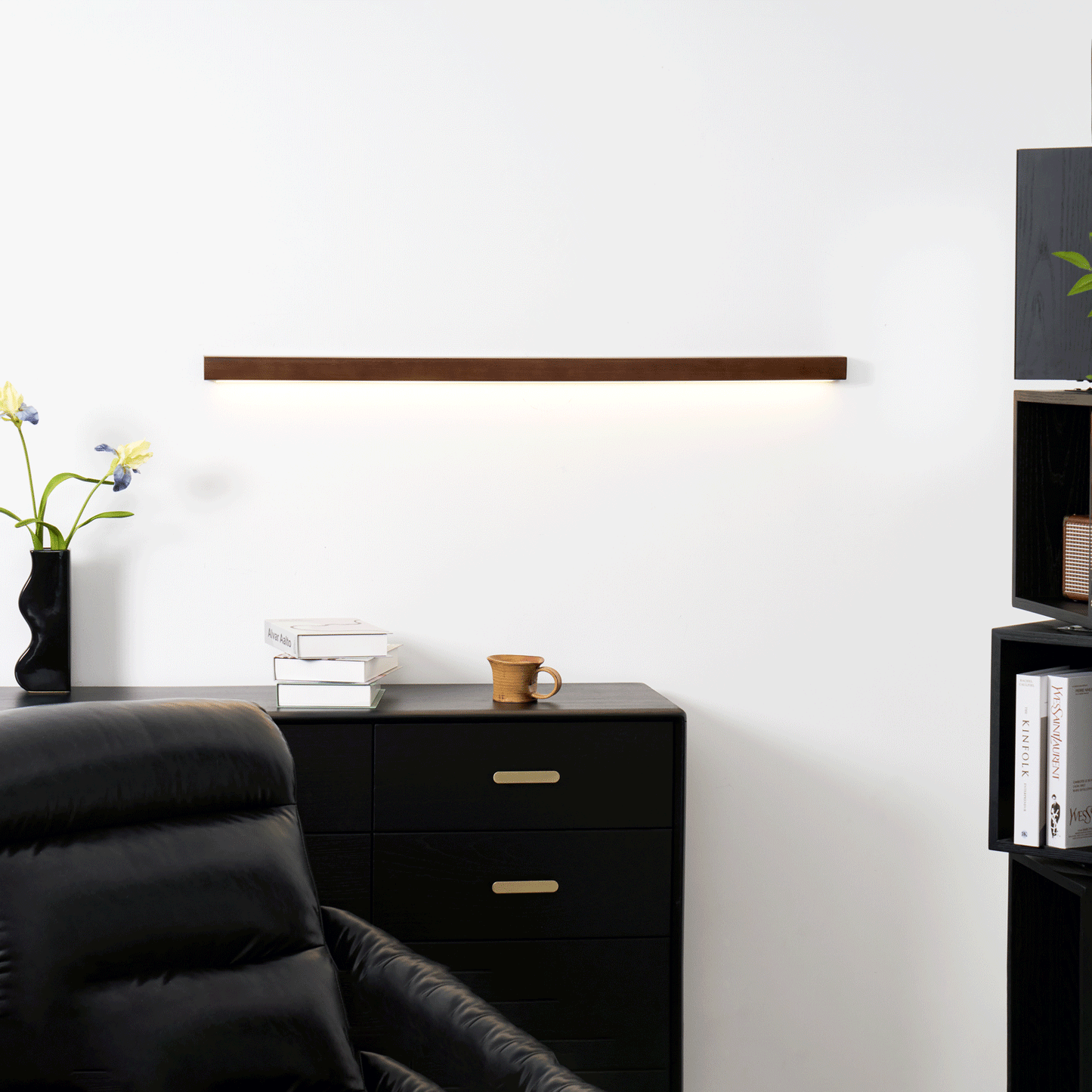 Linear Wood Wall Light Scandinavian with Dual-Mount Design and Integrated LED