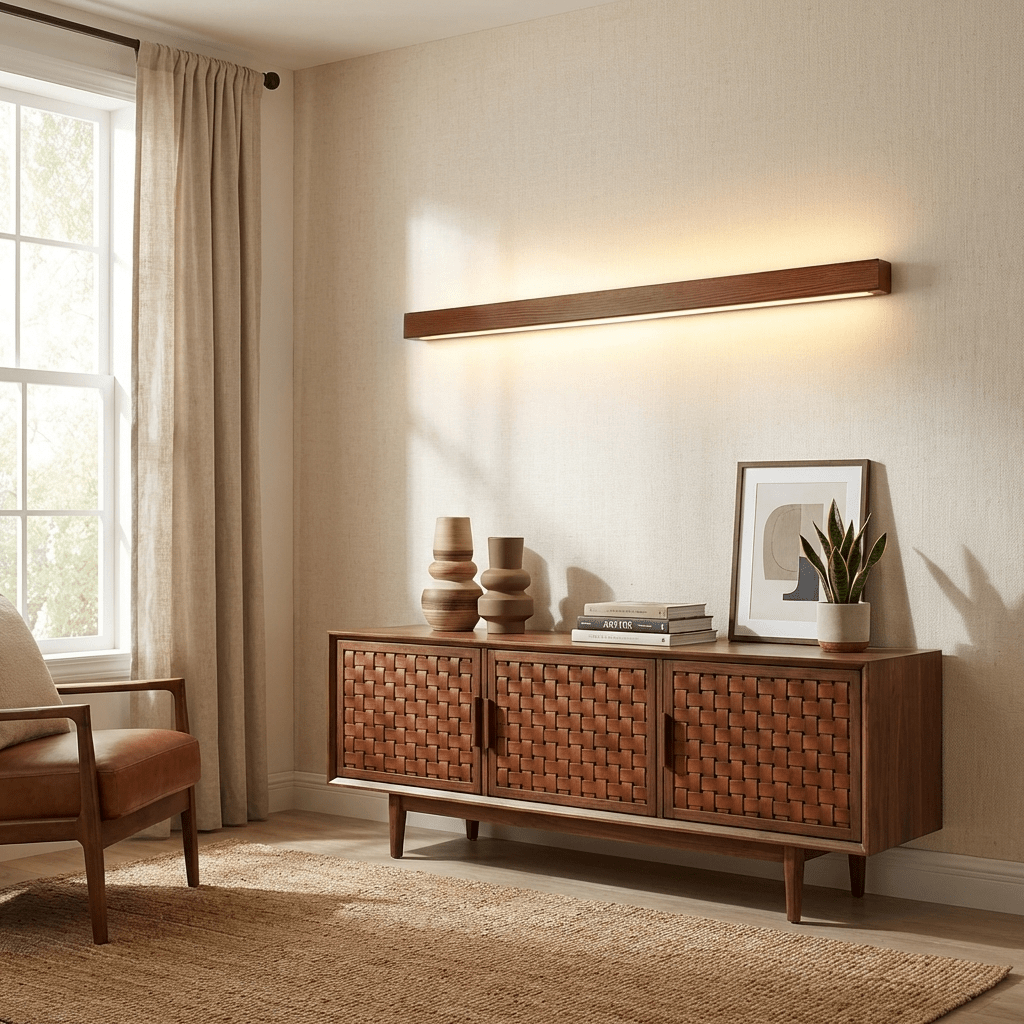 Linear Wood Wall Light Scandinavian with Dual-Mount Design and Integrated LED