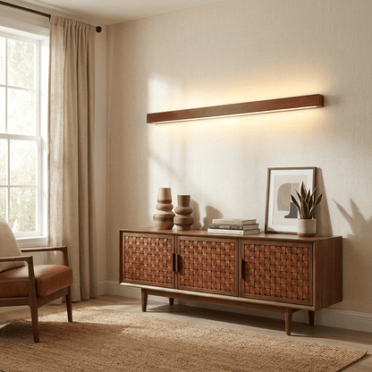 Linear Wood Wall Light Scandinavian with Dual-Mount Design and Integrated LED