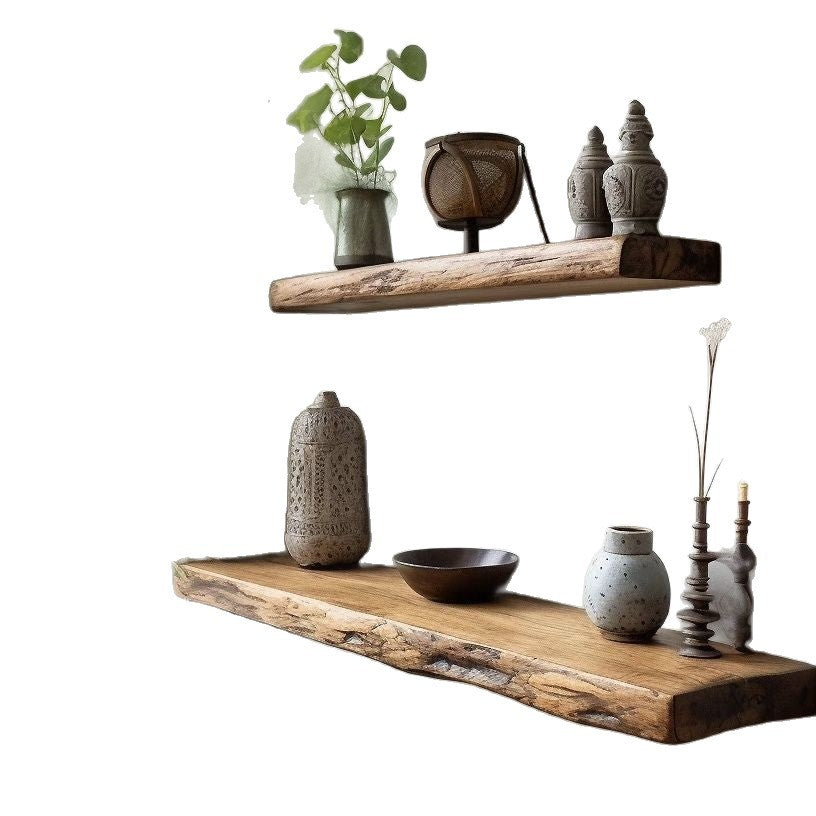 Live Edge Floating Wall Shelves with Natural Walnut Grain and Invisible Mount