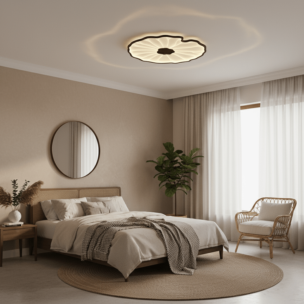 Lotus Leaf Ceiling Lamp Scandinavian with Integrated LED and Wood Grain Finish