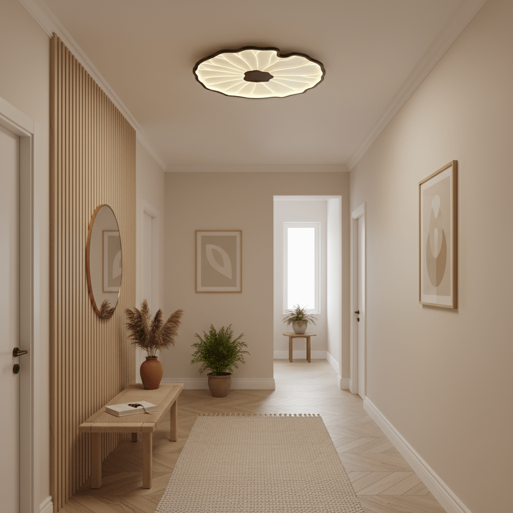 Lotus Leaf Ceiling Lamp Scandinavian with Integrated LED and Wood Grain Finish