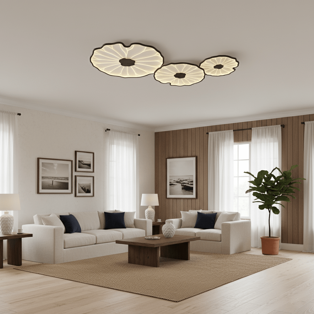 Lotus Leaf Ceiling Lamp Scandinavian with Integrated LED and Wood Grain Finish