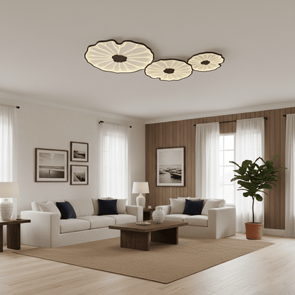 Lotus Leaf Ceiling Lamp Scandinavian with Integrated LED and Wood Grain Finish