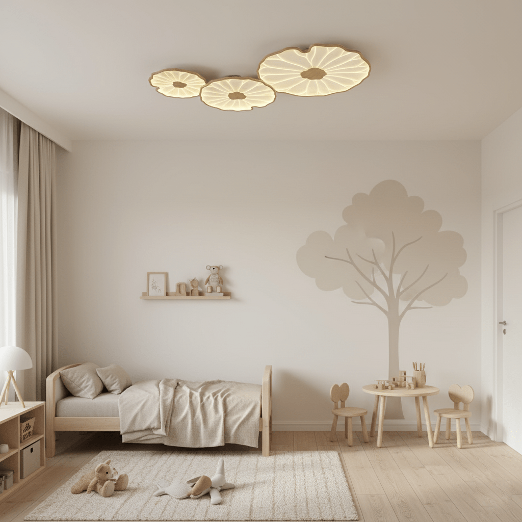 Lotus Leaf Ceiling Lamp Scandinavian with Integrated LED and Wood Grain Finish