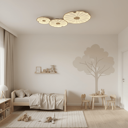 Lotus Leaf Ceiling Lamp Scandinavian with Integrated LED and Wood Grain Finish