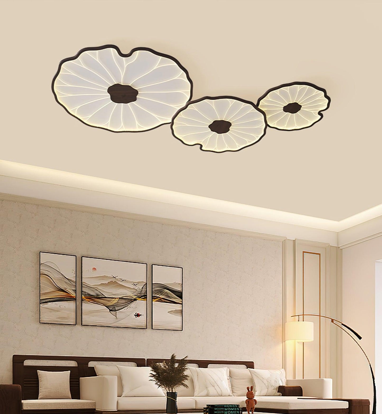 Lotus Leaf Ceiling Lamp Scandinavian with Integrated LED and Wood Grain Finish