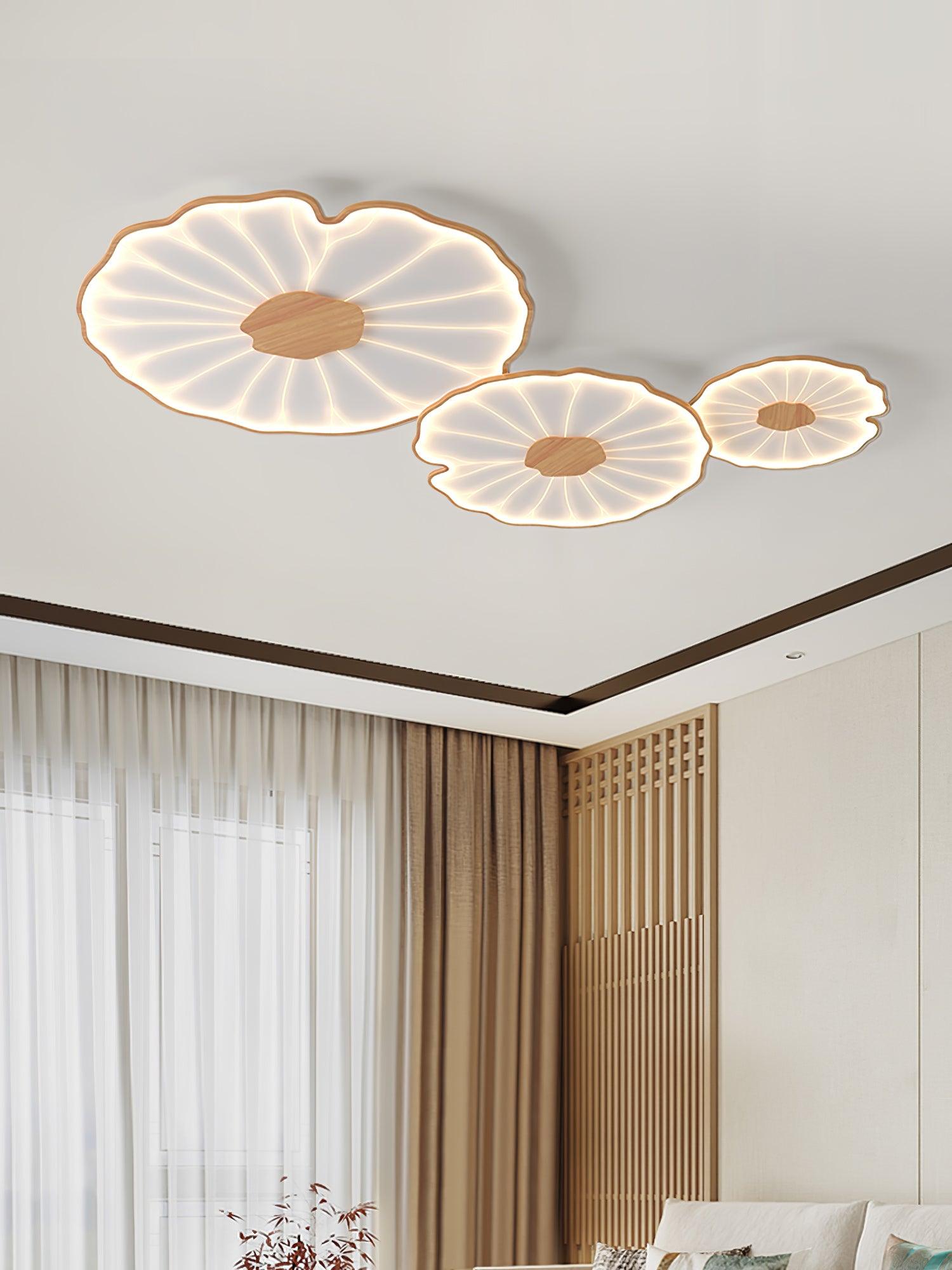 Lotus Leaf Ceiling Lamp Scandinavian with Integrated LED and Wood Grain Finish
