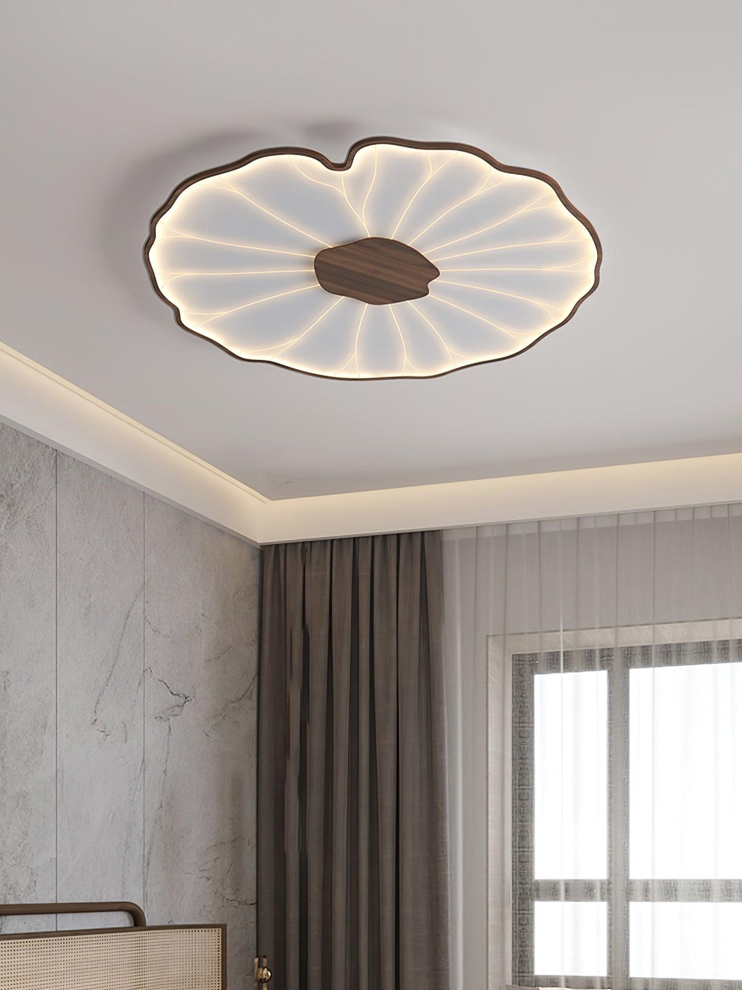 Lotus Leaf Ceiling Lamp Scandinavian with Integrated LED and Wood Grain Finish