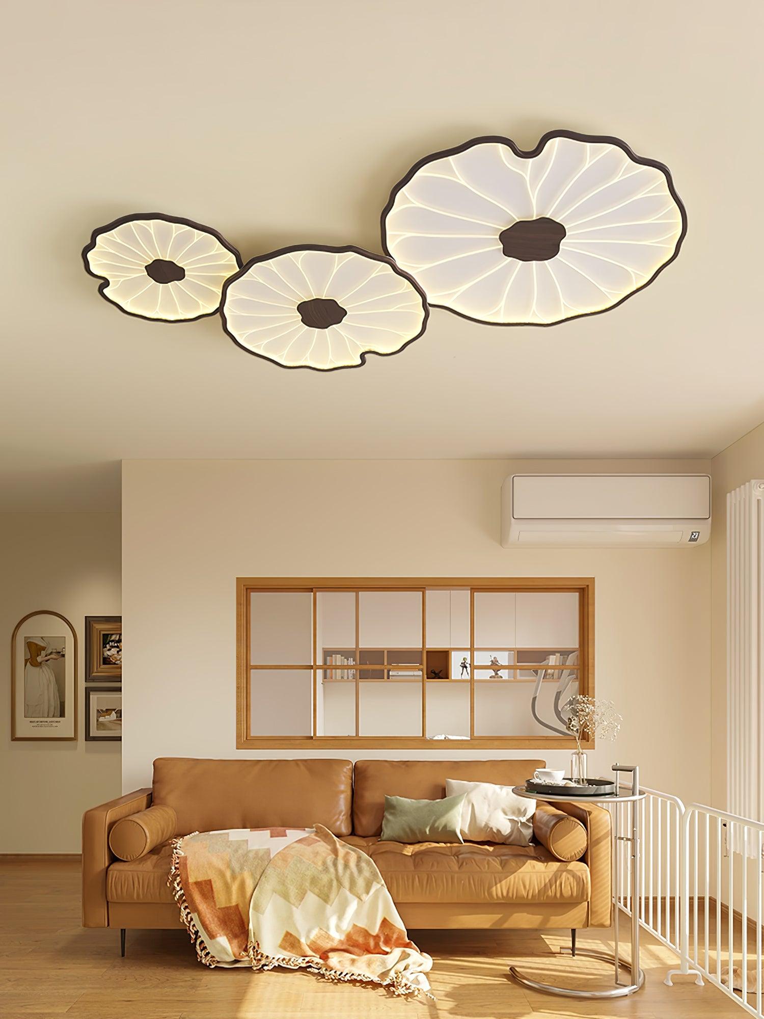 Lotus Leaf Ceiling Lamp Scandinavian with Integrated LED and Wood Grain Finish