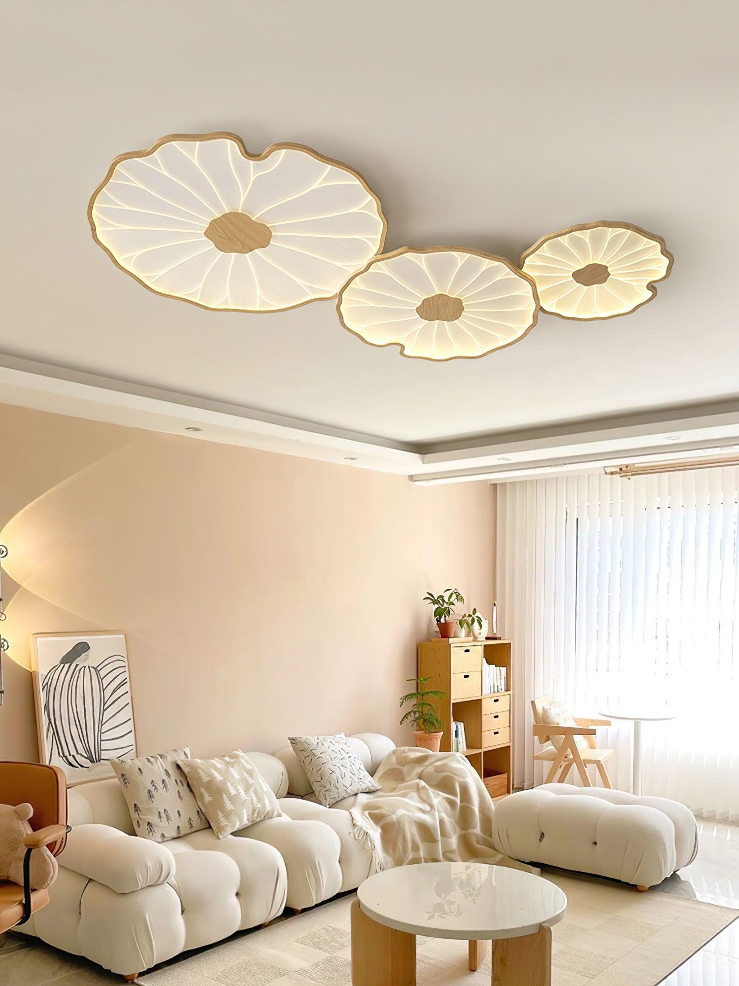 Lotus Leaf Ceiling Lamp Scandinavian with Integrated LED and Wood Grain Finish