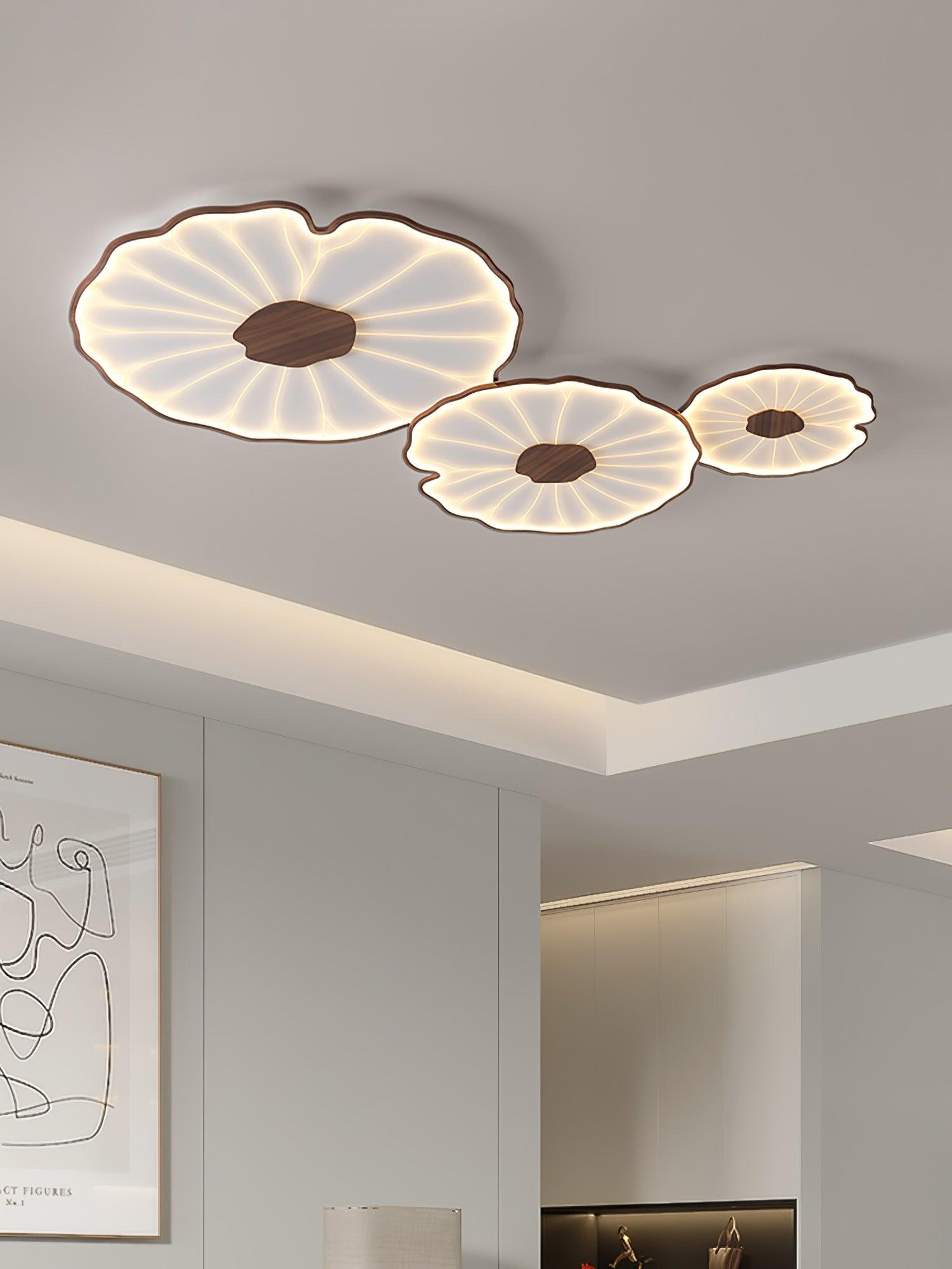 Lotus Leaf Ceiling Lamp Scandinavian with Integrated LED and Wood Grain Finish