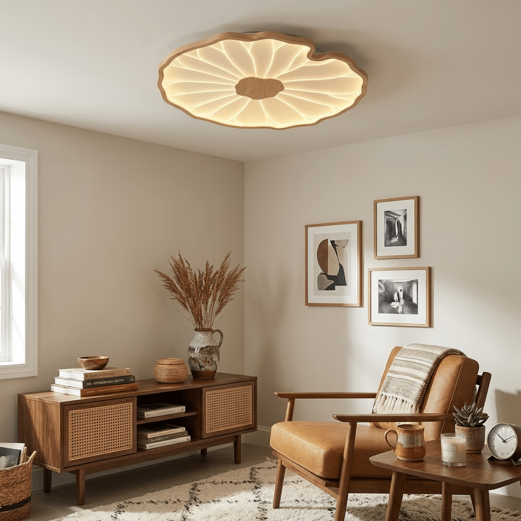 Lotus Leaf Ceiling Lamp Scandinavian with Integrated LED and Wood Grain Finish