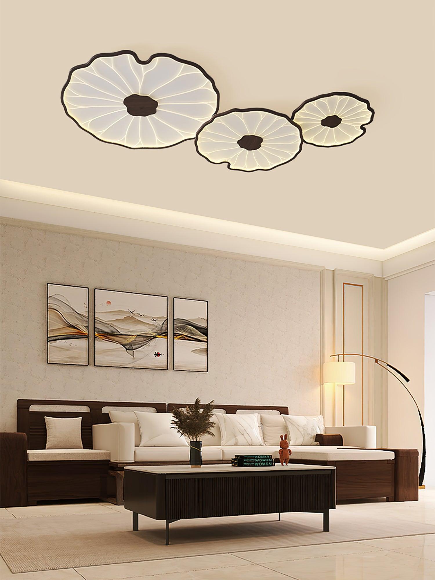 Lotus Leaf Ceiling Lamp Scandinavian with Integrated LED and Wood Grain Finish