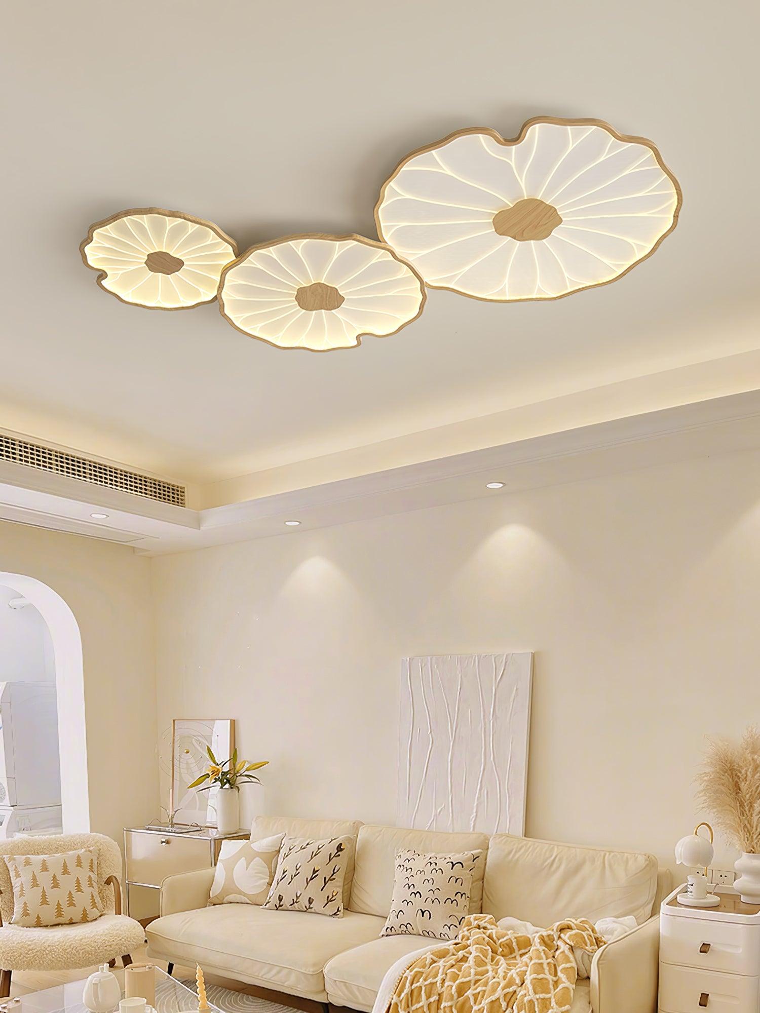 Lotus Leaf Ceiling Lamp Scandinavian with Integrated LED and Wood Grain Finish