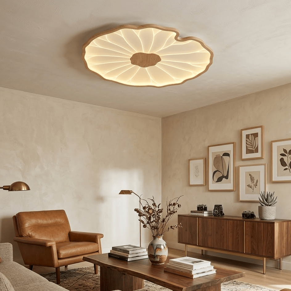 Lotus Leaf Ceiling Lamp Scandinavian with Integrated LED and Wood Grain Finish