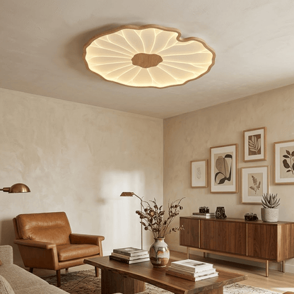 Lotus Leaf Ceiling Lamp Scandinavian with Integrated LED and Wood Grain Finish