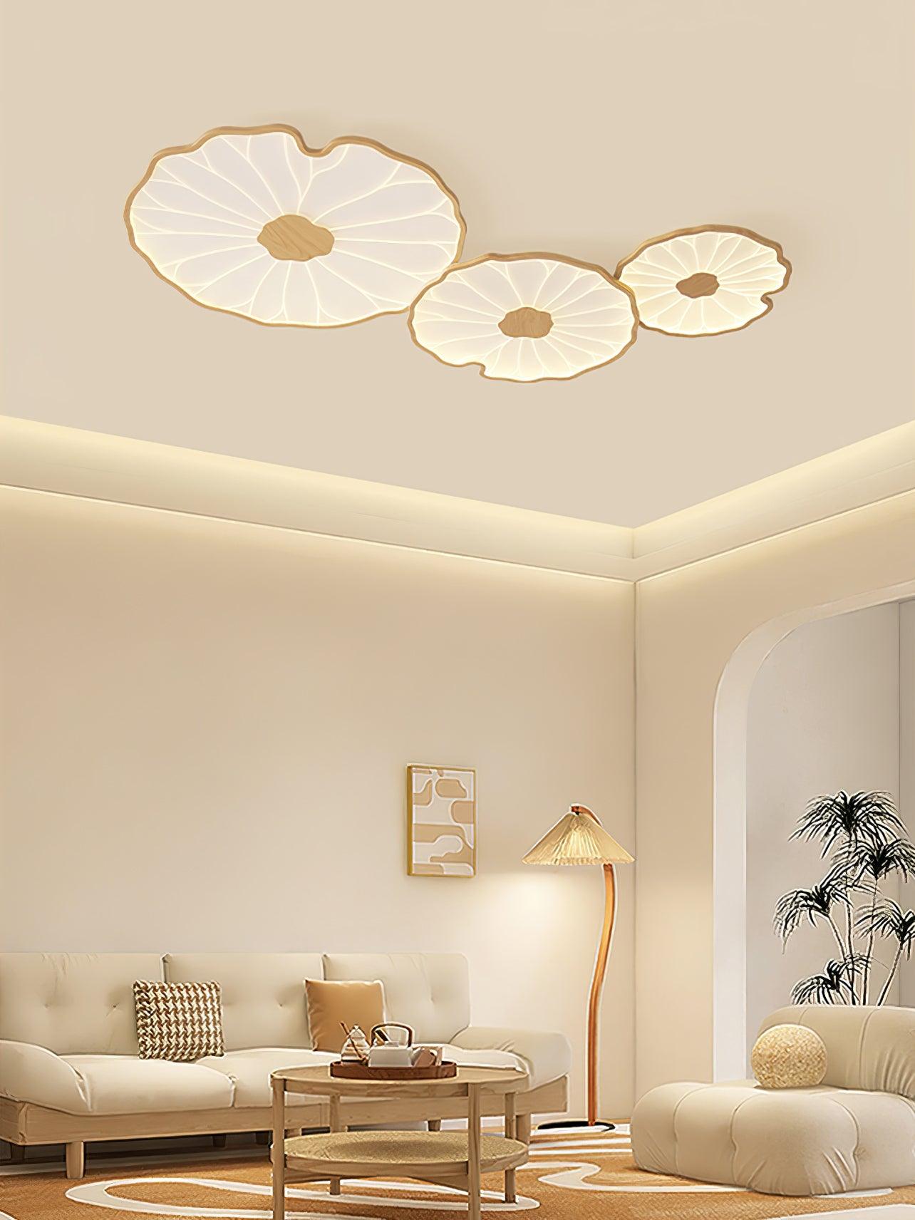 Lotus Leaf Ceiling Lamp Scandinavian with Integrated LED and Wood Grain Finish