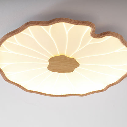 Lotus Leaf Ceiling Lamp Scandinavian with Integrated LED and Wood Grain Finish