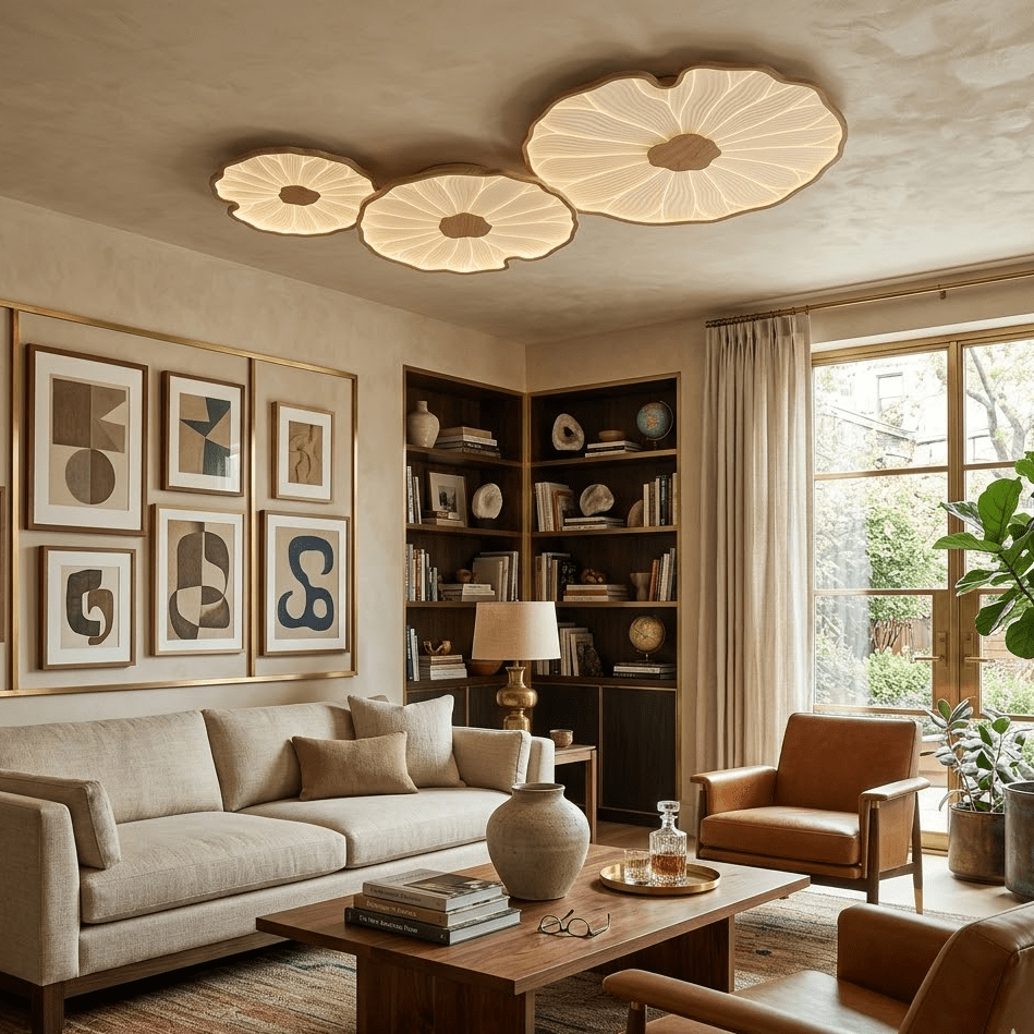 Lotus Leaf Ceiling Lamp Scandinavian with Integrated LED and Wood Grain Finish