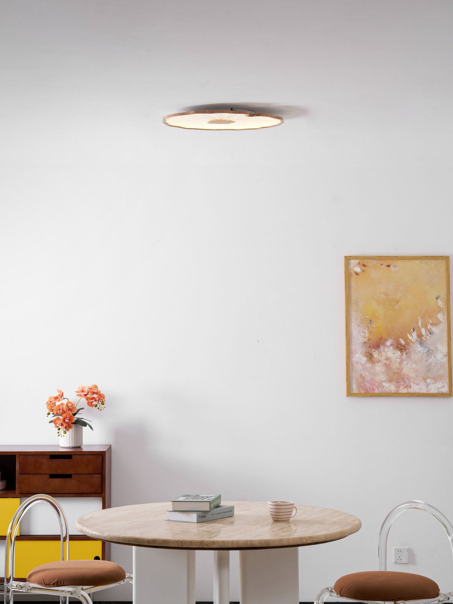 Lotus Leaf Ceiling Lamp Scandinavian with Integrated LED and Wood Grain Finish