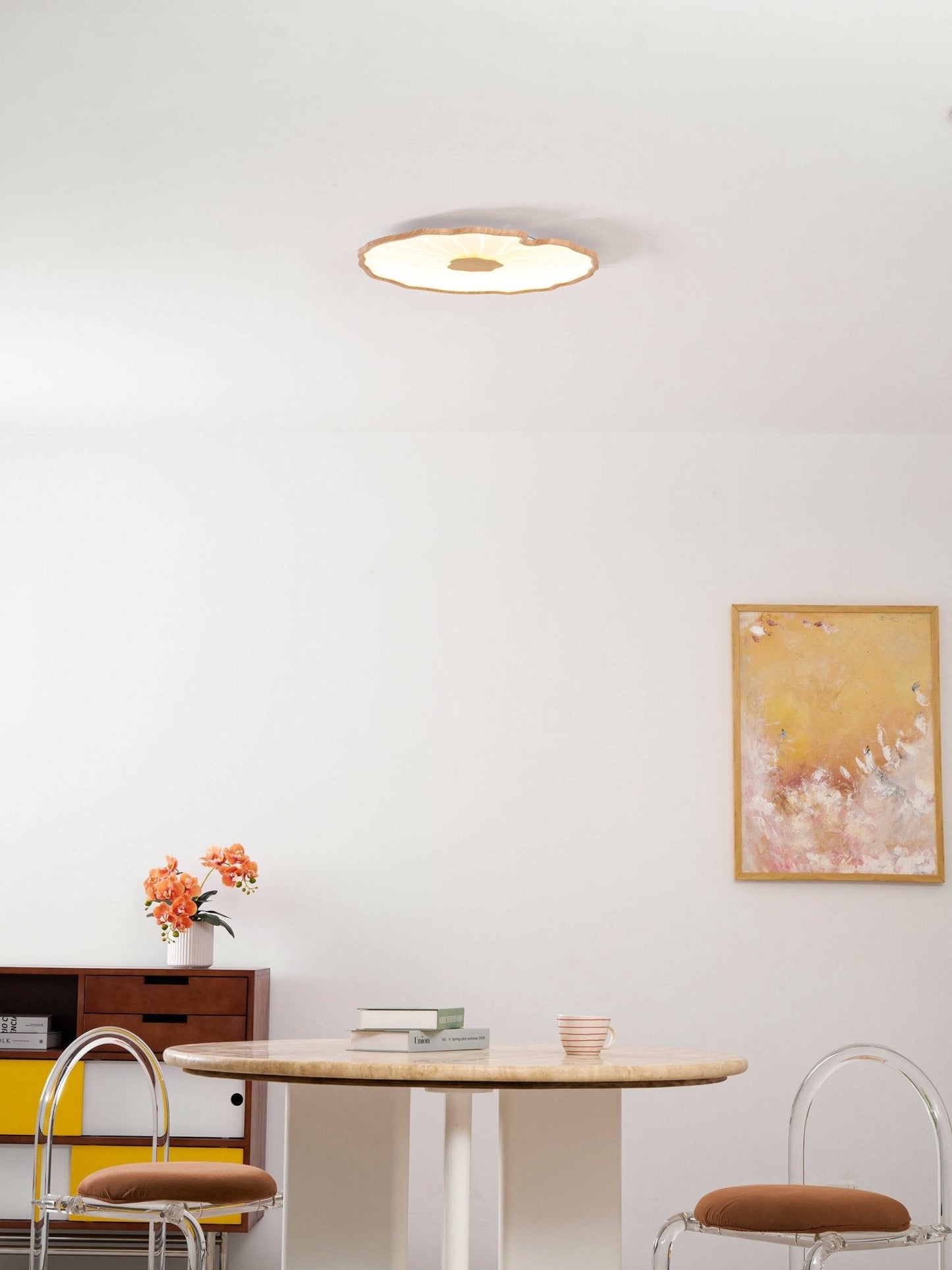 Lotus Leaf Ceiling Lamp Scandinavian with Integrated LED and Wood Grain Finish