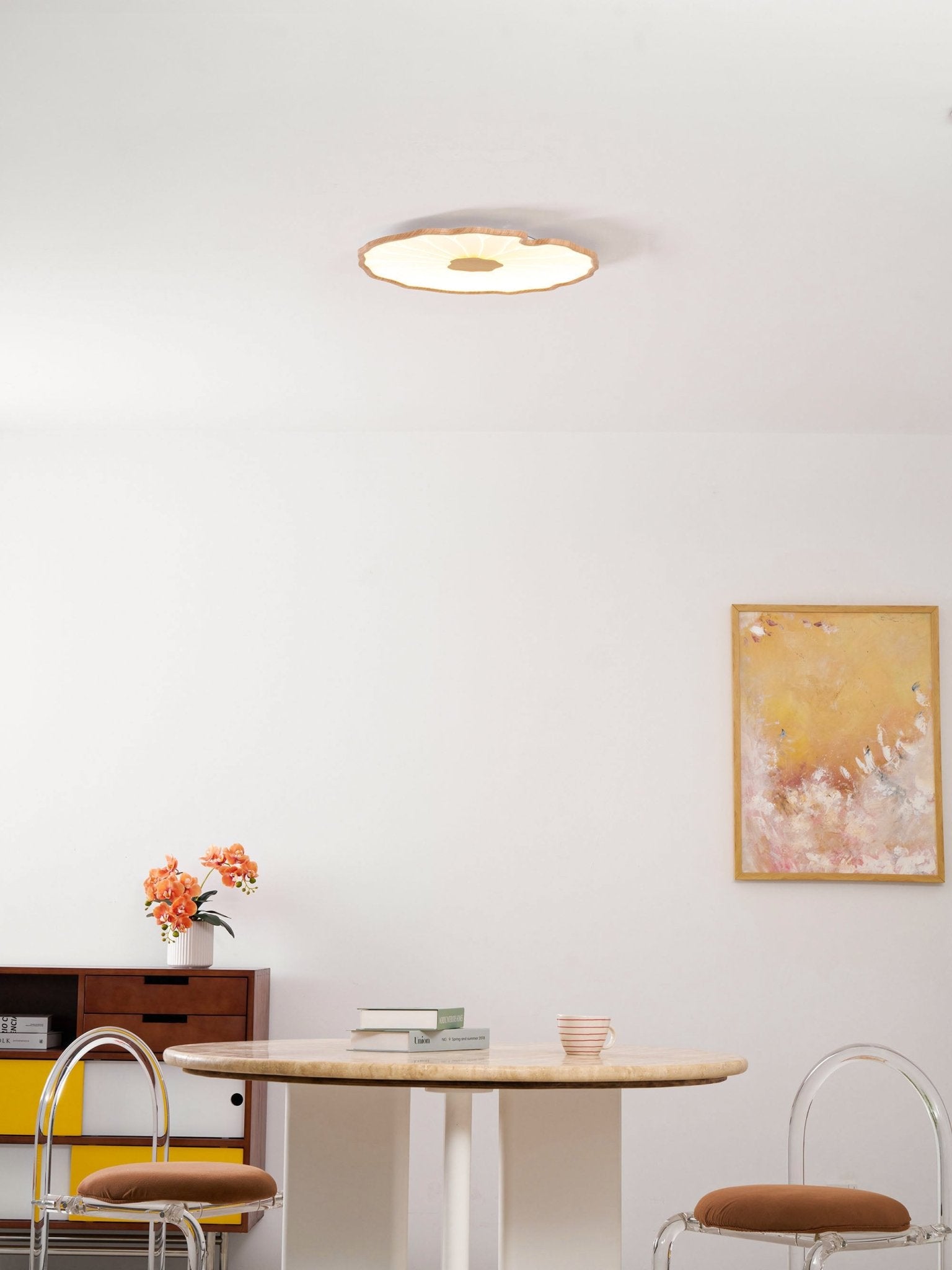Lotus Leaf Ceiling Lamp Scandinavian with Integrated LED and Wood Grain Finish