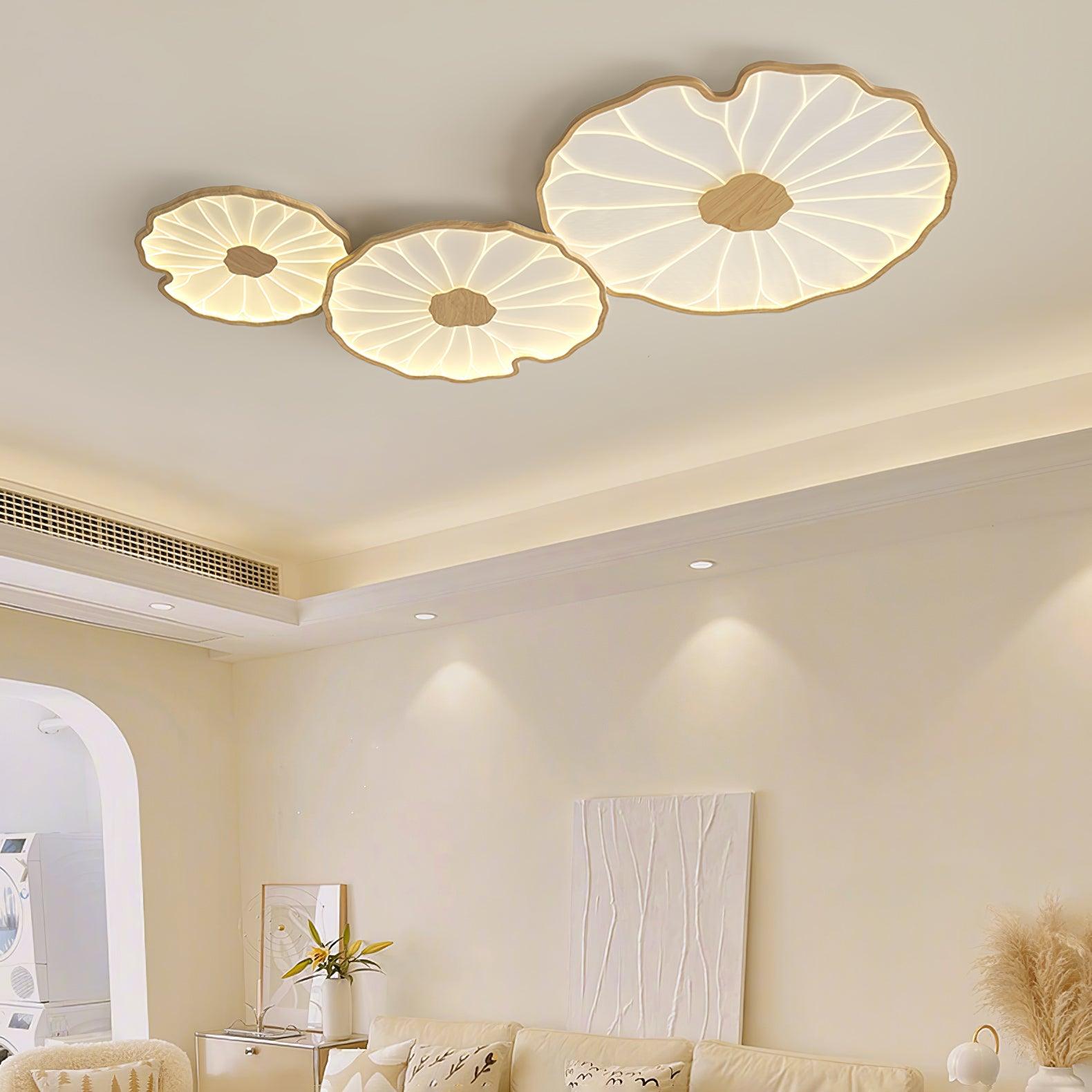 Lotus Leaf Ceiling Lamp Scandinavian with Integrated LED and Wood Grain Finish